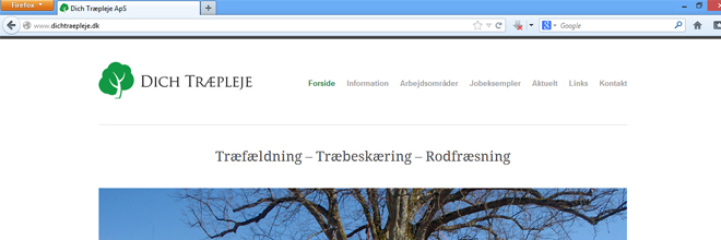Vi har fået ny hjemmeside. Februar 2013. Dich Træpleje aps